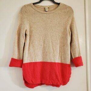White + Warren Medium Color Block Pink and Tan Cashmere Sweater